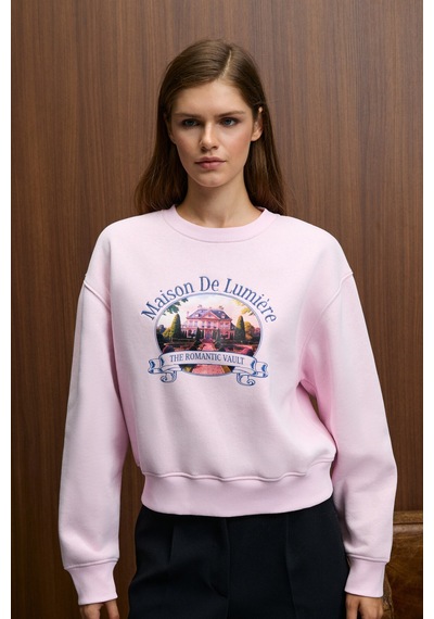ETHIQUET TAL ERA Kadın Önü Baskılı Yuvarlak Yaka Pembe Sweatshirt