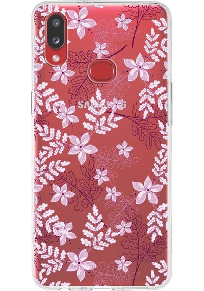 Samsung Galaxy A10s Uyumlu Kapak Floral Pudra Tasarımlı Şeffaf Silikon Kılıf