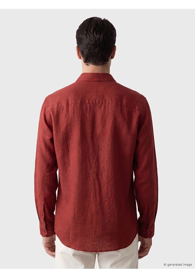 Lcwaıkıkı Classic Kahverengi Regular Fit %100 Keten Erkek Gömlek