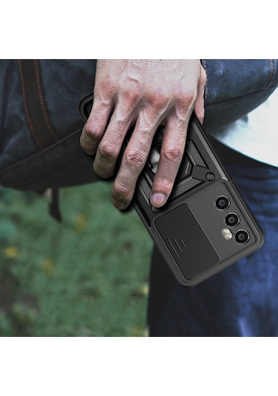 Zore Realme C65 4g Kılıf Magnetik Standlı Kamera Korumalı Ogaa Sürgülü Vega Kapak - Siyah