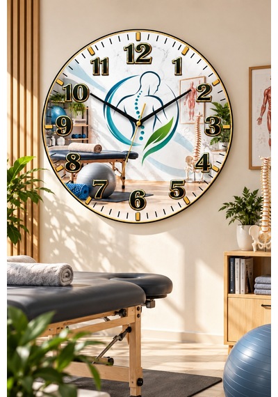 Fizyoterapist Temalı Duvar Saati 45 Cm Fizik Tedavi Rehabilitasyon Kliniği Uv Baskı Sessiz Akar Mekanizma 938 Çok Renkli