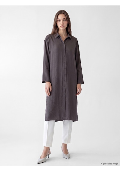 Lcw Modest Antrasit Modal Karışımlı Oversize Kadın Gömlek Tunik