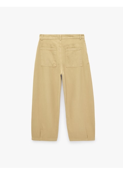 Koton Normal Bel Cepli Rahat Kalıp Gabardin Barrel Fit Pantolon Bej 7wam40045nw Ekru