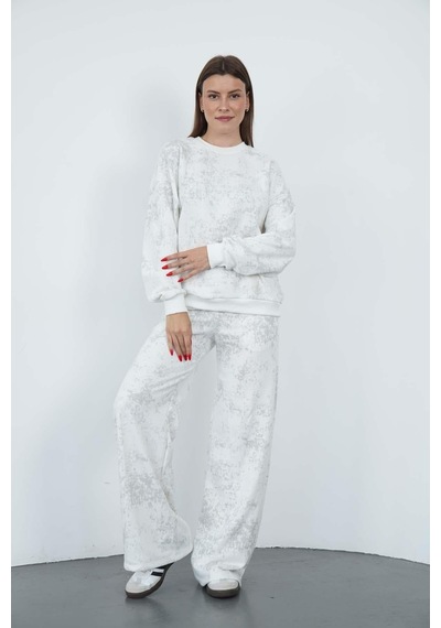 Penyebizden Oversize Sweatshirt & Geniş Paça Eşofman Altı Takım-ekru-gri Baskılı