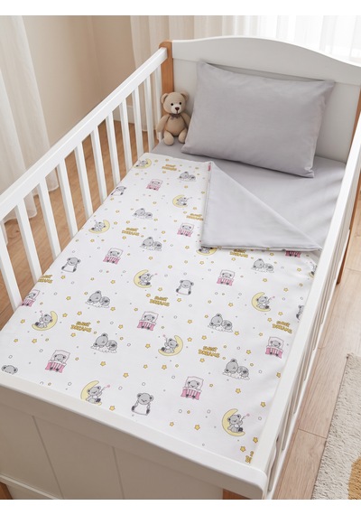 %100 Pamuklu Sweet Dreams Sevimli Koala Desenli 3 Parça Bebek Nevresim Takımı - Sarı / Pembe / Gri 3'lü Bebek Uyku Seti