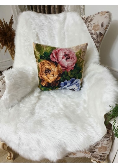 Goblen Üç Çiçek Desen Kırlent Kılıf Renkli