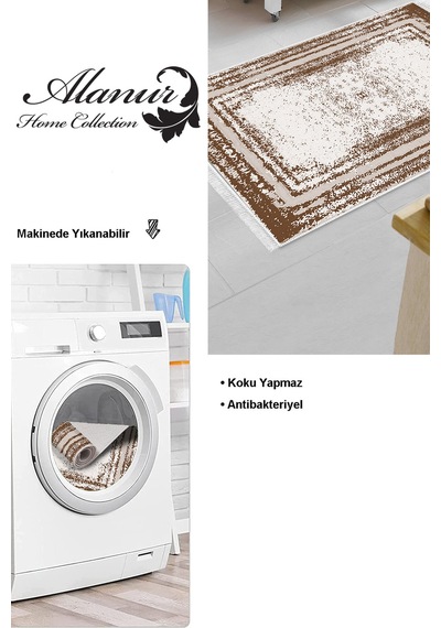 Dekoreko Kaymaz Taban Djt Mutfak Halısı Trend Saçaklı Modern M5132 krem