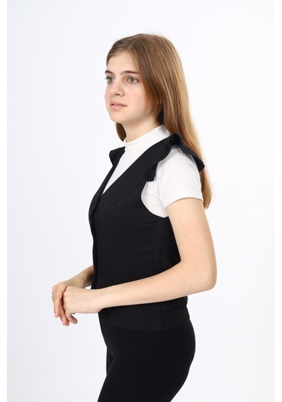 Toontoy Kids Toontoy Kız Çocuk Fırfır Detaylı Düğmeli V Yaka Blazer Okul Yeleği - Astarsız Siyah Toontoy Kids Toontoy Kız Çocuk Fırfır Detaylı Düğmeli V Yaka Blazer Okul Yeleği - Astarsız Siyah