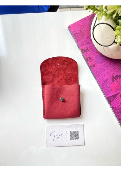 Noje El Yapımı Hakiki Deri Minimal Cüzdan Kırmızı Kırmızı - Bordo