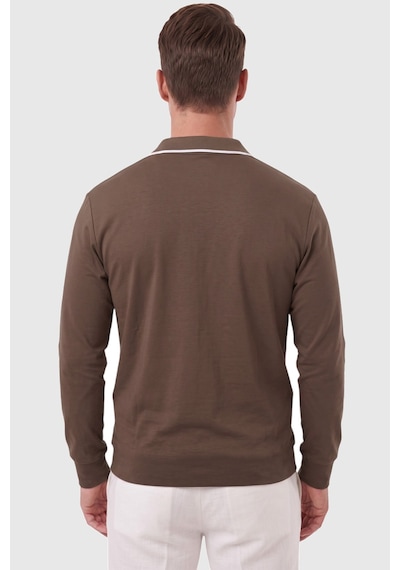 Deepsea Erkek Slim Fit Tüylenmeyen Fermuarlı Polo Yaka Kahve Sweatshirt Yumuşak Dokulu Sweat 2708517