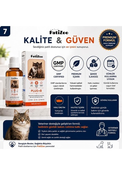 Plus B Kedi Tüy Sağlığı Damlası, Tüy Dökülmesini Azaltmaya Yardımcı, Tüm Irklar İçin, Damla Form, 50 Ml