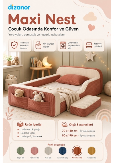 Dizanor Maxi Nest Montessori Çocuk Karyola Yatak Seti Kiremit Fitilli 140 X 200 Dizanor Maxi Nest Montessori Çocuk Karyola Yatak Seti Kiremit Fitilli 140 X 200