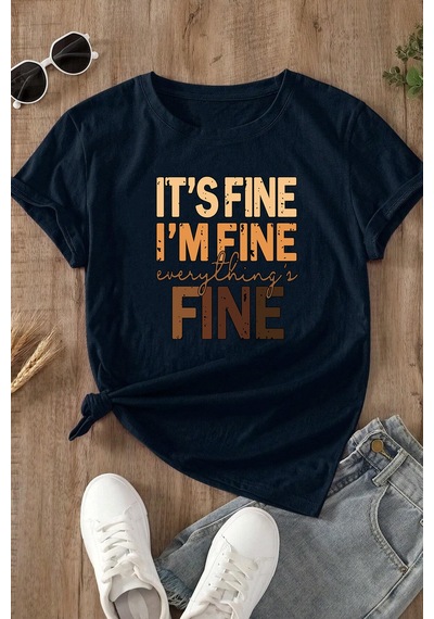 Unisex Fine Baskılı T-shirt Lacivert