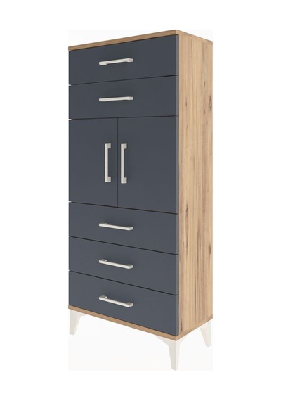 Arges Dolap Tek Raflı 5 Çekmeceli 2 Kapaklı 60x30x134 Çam-ant... Çam