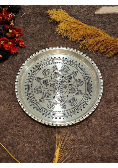 Moda Bakır Bakır Şark Köşesi Tepsi 39 Cm Gümüş
