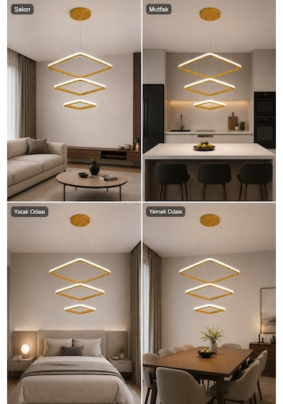 AvizeGO Melo 3'lü Led Sarkıt Avize 3 Renk Kumandalı Eskitme