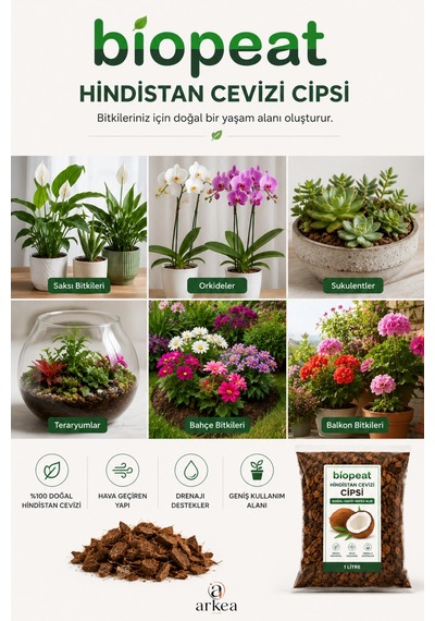 Hindistan Cevizi Cipsi 1 Litre Coco Husk Orkide Saksı Bitkisi Ve Teraryum Kullanımı 1000