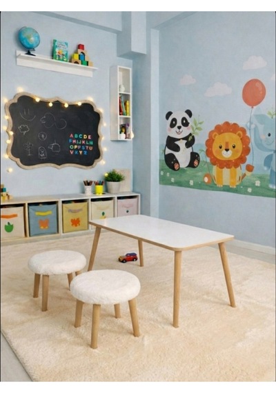 Çocuk Masası Ve İki Tane Çocuk Pufu , Puflar Yumuşak Oturma Sahiptir. Daha Konforlu Aktivite Krem Çocuk Masası Ve İki Tane Çocuk Pufu , Puflar Yumuşak Oturma Sahiptir. Daha Konforlu Aktivite Krem