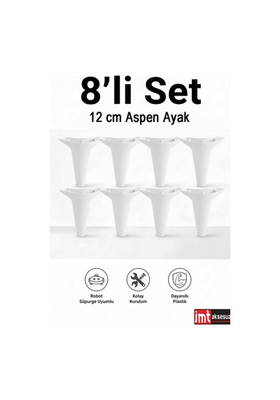 Aspen 12 Cm Beyaz 8'li Set Koltuk Baza Dolap Tv Ünitesi Yatak Odası Konsol Ayağı Beyaz