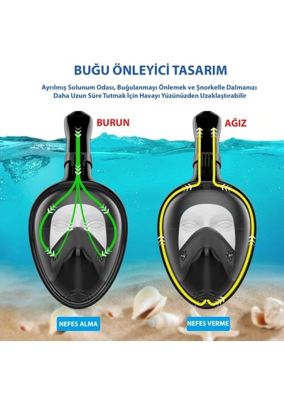 Omniax Tam Yüz Dalış Maskesi Slikon Şnorkel Full Face - Siyah - L/xl Çok Renkli