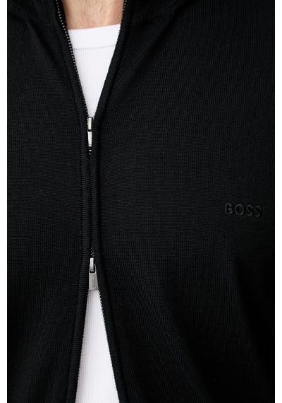 Boss Regular Fit Dik Yaka Yün Hırka Erkek Hırka 50571915 001 Siyah