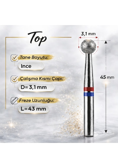 Elmas Freze Başlık Top Orta Yumuşak Kırmızı - Mavi 0,31 Mm- Adet Fiyatı