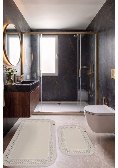 Banyo Paspası Takımı 70x110+50x70 Cm İç Trikot Ekru & Krem