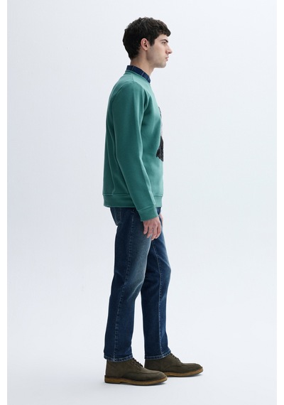 Mudo Erkek Erkek Yeşil Nakışlı Bisiklet Yaka Sweatshirt 1265073