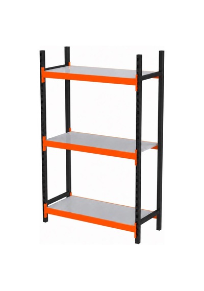3 Katlı Tekli Midi Rack - Ekonomik Depo, Arşiv, Kiler Rafı Siyah-turuncu-35x120 Cm-150 Cm Çok Renkli