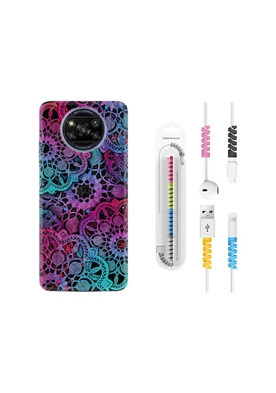 Xiaomi Poco X3 Kılıf +Kablo Koruyucu Colurful Mandala 1667