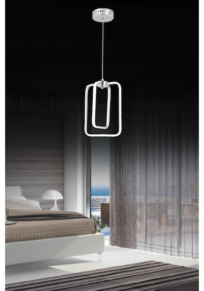 Led Avize Kare 2li 3renk Işıklı Krom Renk Krom