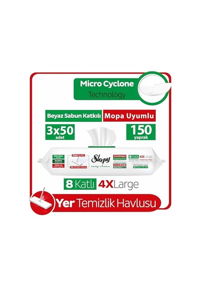 Sleepy Easy Clean Beyaz Sabun Katkılı Mopa Uyumlu Yer Temizlik Havlusu&mendili 3x50 150 Yaprak Açık Bej