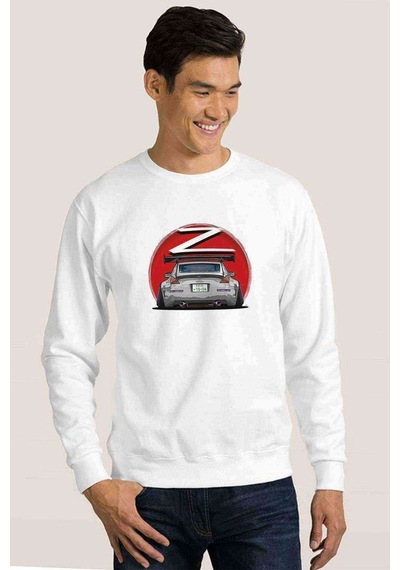 Nissan Z Baskılı Beyaz Erkek Örme Sweatshirt