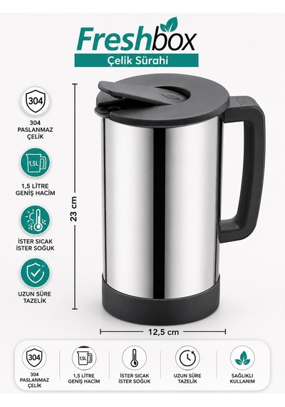 1,5 Litre 304 Paslanmaz Çelik Sürahi Sıcak Soğuk İçecek Sürahisi Çelik Termal Sürahi Çok Renkli