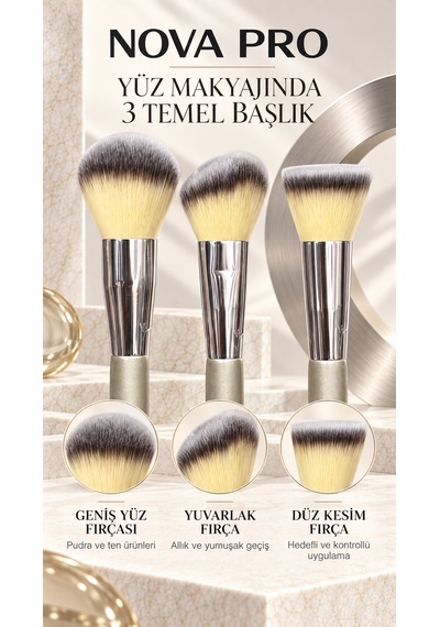 Nova Pro Face + Cheek 6 Lı Makyaj Fırçası Seti Yüz, Göz Ve Çift Uçlu Detay Fırçası