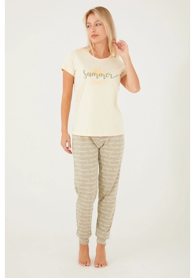 Kadın Arnetta Summer Sweet Kısa Kol Pijama Takım - Krem Krem