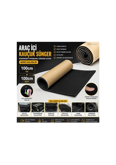 Araç İçi Kauçuk Sünger 6mm 100x100cm Kendinden Yapışkanlı Ses, Isı Ve Titreşim Yalıtım Süngeri
