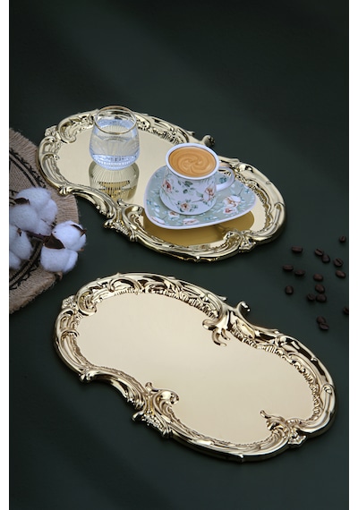 Artnova Karizma Desenli Gold Kahve Ve Sunum Tepsisi 6 Adet