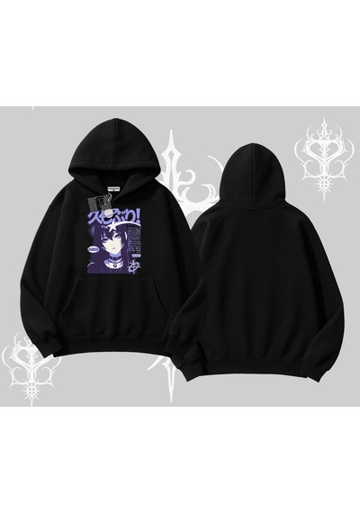 Startmore Kapşonlu Sweatshirt Neo Tokyo Girl Y2k Street Anime Aesthetic Siyah