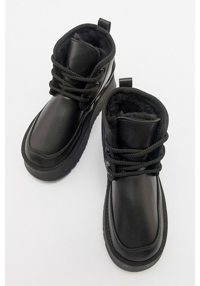 Luvishoes Ovela Siyah Cilt Kalın Taban Bğcklı Kadın Spor Bot Sıyah Cılt