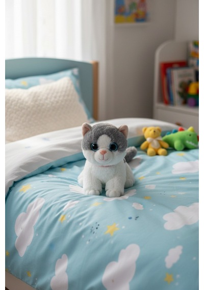 Miyavlayan Peluş Kedi 25 Cm - Yumuşacık Tüylü Sesli Uyku Arkadaşı Ve Hediye Kedi Oyuncak Gri
