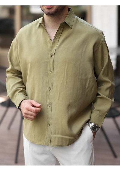 Oversize Oval Kesim Modal Gömlek Haki