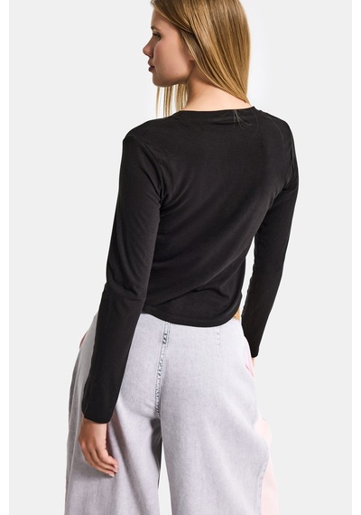 it's basic Kadın Siyah Renk W5 Organik Kumaş Crop Fit Body
