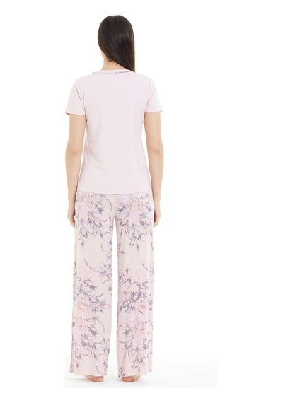 Lılac Kadın Çiçek Desenli %100 Viscon Pijama Takımı Pudra Pembe Pudra Pembe