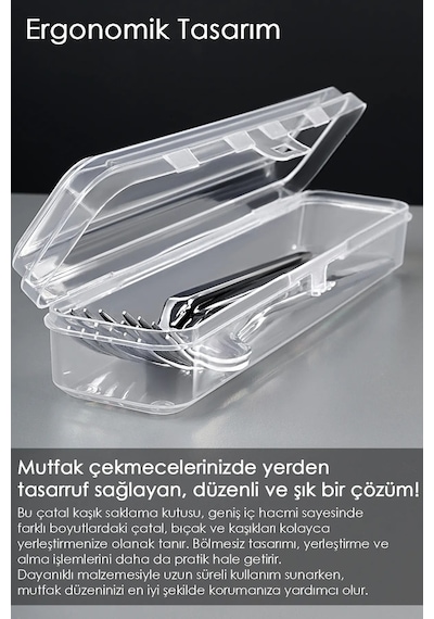 6'lı Çatal Bıçak Kaşık Takımı Saklama Kutusu Seti - Çeyizlik Organizer Düzenleyici Saklama Kabı Şeffaf