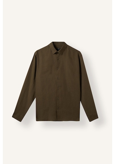Defacto %100 Keten Regular Fit Polo Yaka Basic Uzun Kollu Gömlek C1825ax26smkh438 Haki-kh438