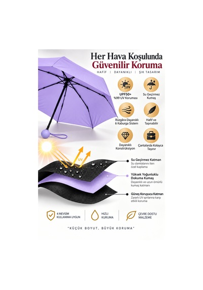 Favora Rainbox Kapsül Şemsiye - Kutulu Mini Katlanır Çanta Boy Şemsiye Mor