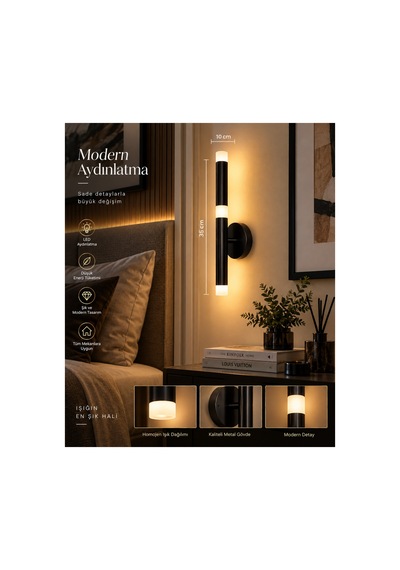 Mylüx Lina Aplik Siyah 220v Elektrikli Led 40 Cm Modern Dekoratif Duvar Aydınlatma Siyah Siyah