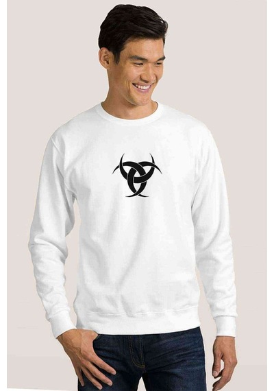 Göktürk Teşkilatı Mahsusa Baskılı Beyaz Erkek Örme Sweatshirt