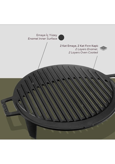 Lava Metal Silikon Kulplu Döküm Mangal Izgarası,22x32 / Demir Döküm Cam Emaye Kaplama Diğer